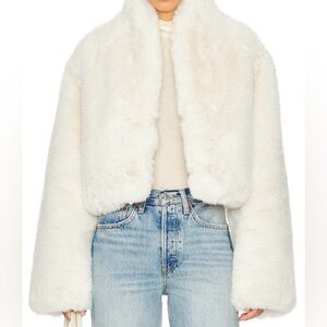 REVOLVE LPA white faux fur jacket